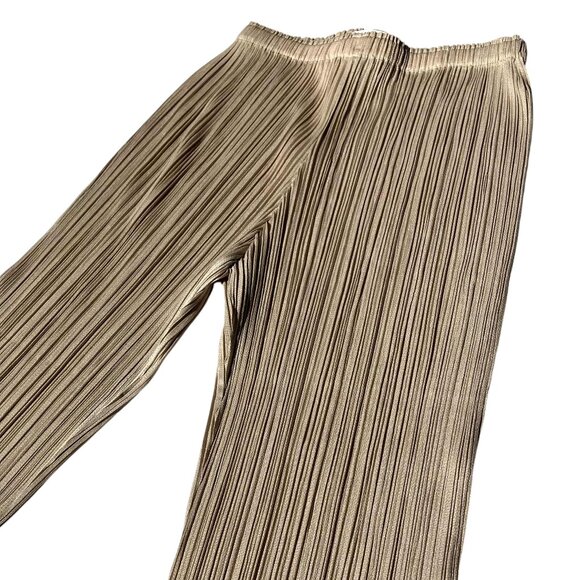 PLEATS PLEASE Issey Miyake Tan Gold Camel Capri Pants Trousers Size 3 S M L - Picture 3 of 7